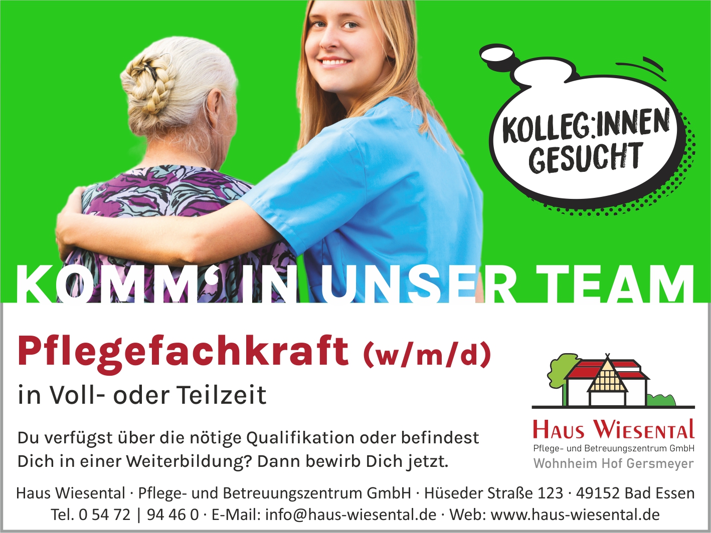Stellenanzeige Pflegefachkraft gesucht